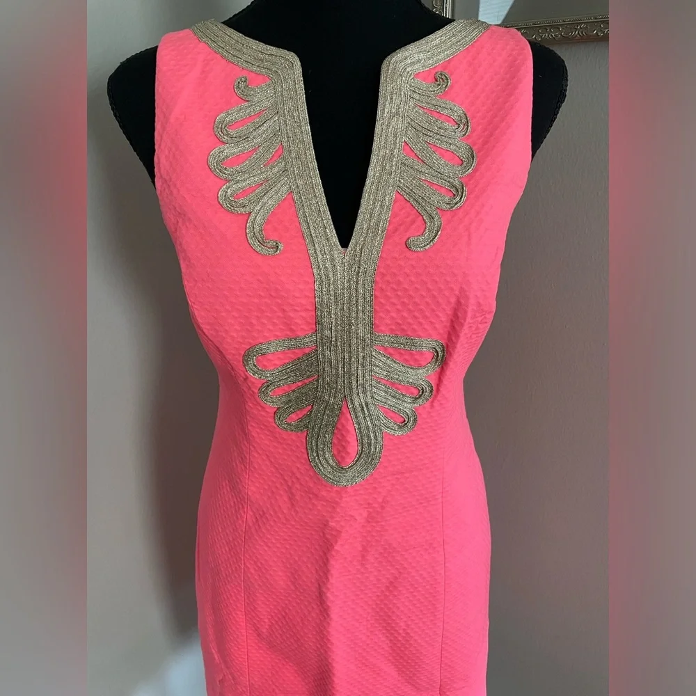Lilly Pulitzer shift dress Janine neon pink gold details - Picture 12 of 12
